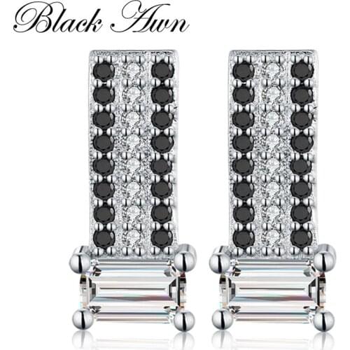 1.5g High Quality 925 Sterling Silver Charm Jewelry Stud Earrings for Women Female Black&White Stone Earring T185