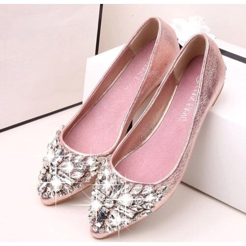 Womens shoes 2019 spring and summer models flat shoes rhinestone casual Korean version shallow mouth pointed shoes