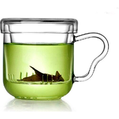 250ml double flower tea mug with handle with cover glass filter function cup transparent water cup three piece simple style