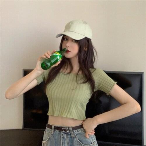 3pcs/lot New Fashion Girl Summer Knitted T-shirts Slim Short Tanks Women Clothing Crop Tops Short Sleeve Bare Midriffs