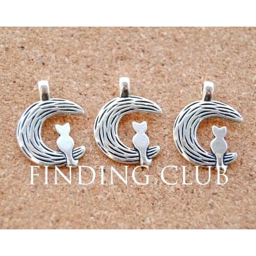 30pcs Silver Color Cat moon Charm DIY Metal Bracelet Necklace Jewelry Findings A913