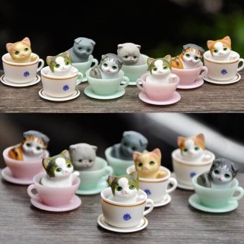 8PCS/Sets Teacup Cat Dog Decorative Action Figures Micro Pet Doll Model Garden Office Desktop Landscape Decoration Toys for Kids