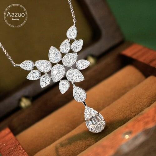 Aazuo 100% Real 18K White Gold Real Diamonds 0.70ct Big Water Drop Necklace gifted for Women Luxury Party 18 Inch Au750
