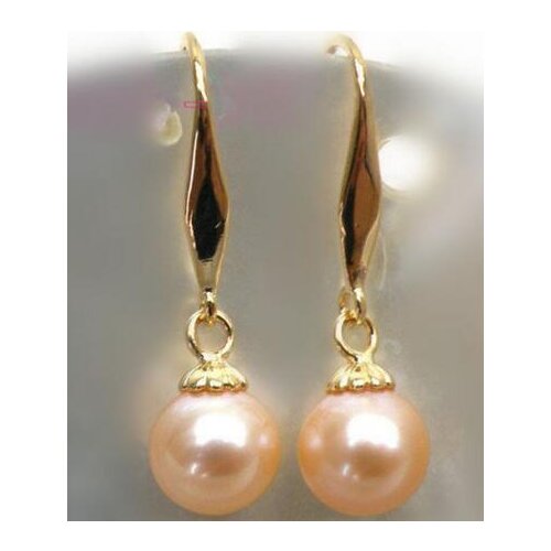 Free shipping>>>>noble jewelry new 8-9MM AAA PERFECT south sea pink pearl earrings 14K GOLD
