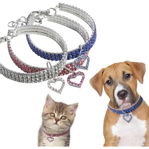 Pet Shiny Full Rhinestone Necklace Pet Collars Exquisite Bling Crystal Dog Collar Heart Shape Diamond Puppy Necklaces