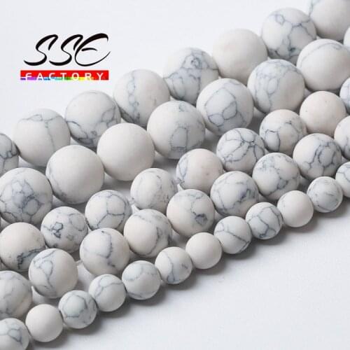 Dull Polish White Howlite Turquoises Beads Natural Stone Round Loose Beads Fit Diy Bracelet For Jewelry Making 4 6 8 10 12MM 15"