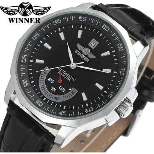 Winner WRG8041M3S3 Automatic men new wristwatch skeleton silver color watch for Men black leather strap shipping free