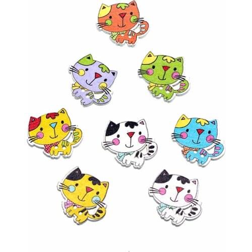 SHINE 30PCs Wooden Sewing Buttons Scrapbooking Cat shape 2 Holes 24X22mm Costura Botones Decorate W2013