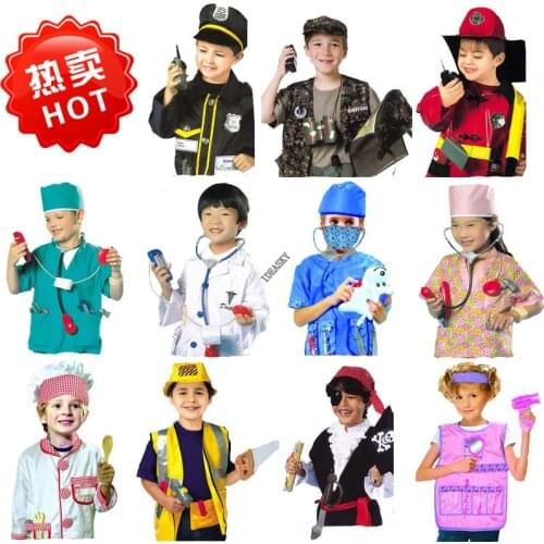 Children kids Cosplay carnaval uniforms fireman doctor party game halloween costume for girl Boys police man policeman costume
