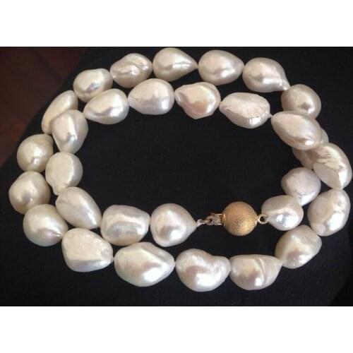 Elegant 12-13mm baroque white pearl necklace 18inch 36"