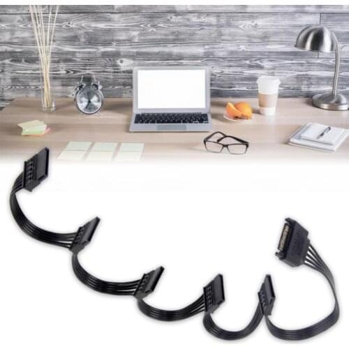 PZ 1PCS 4Pin 18AWG Wire For Hard Drive IDE Molex to 5-Port 15Pin SATA Power Cable Cord Lead HDD SSD PC Server DIY HOT