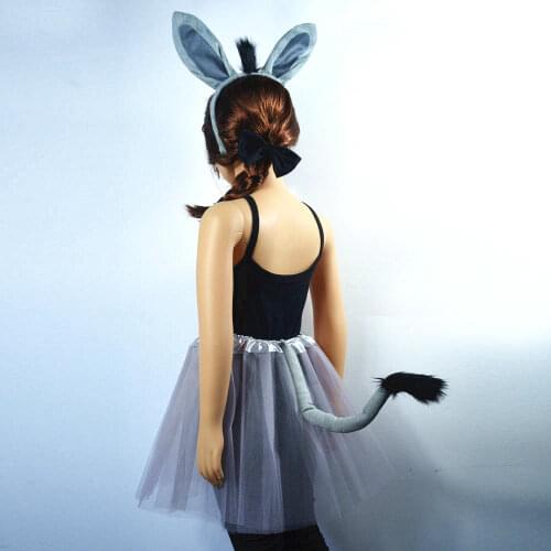 Adult Kids Halloween Animal Jungle Donkey Costume Set Long Ears Tail Bow Fancy Dress Cosplay Props Accessories Party Christmas