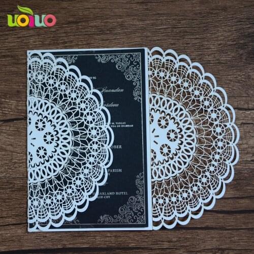 Lace Printable wedding supply laser cut Wedding Invitation Cards with blank inner paper and envelop