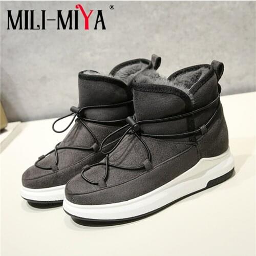 MILI-MIYA Casual Women Nubuck Flock Snow Boots Platform Heels Solid Color Slip-On Round Toe Warm Plush Winter Shoes Size 34-44