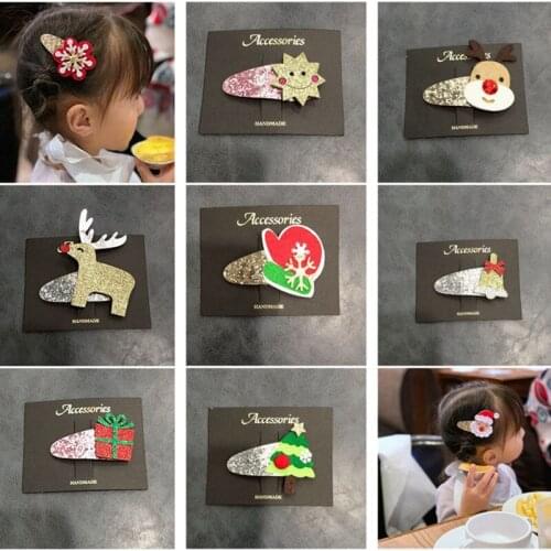 10pcs/lot Glitter Cute Children Hair Clip Hair Accessories Christmas Best Gift Little Girl Cartoon Xmas Hair Tiara Girls Hairpin