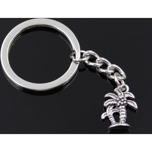 New Fashion Men 30mm Keychain DIY Metal Holder Chain Vintage Palm Tree Coconut 18x13mm Silver Color Pendant Gift