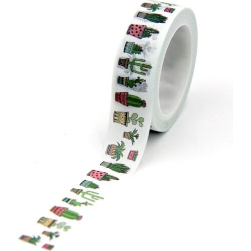 New 1PC 15MM*10M Green Cactus Plants Washi Tape Sticky Kawaii Scrapbooking Tools Masking Tape Christmas Photo Album Tapes