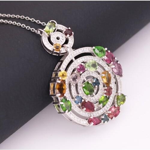 Natural Gem Stone Pendant Necklace Cocktail Crystal 925 Sterling silver Luxury Fashion Womens Jewelry Queen Birthstone Gift