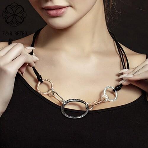 Trend Round Circles Collar Necklace Vintage Suspension Pendants Decorative Jewelry for Women Korean Unusual Things Accessories
