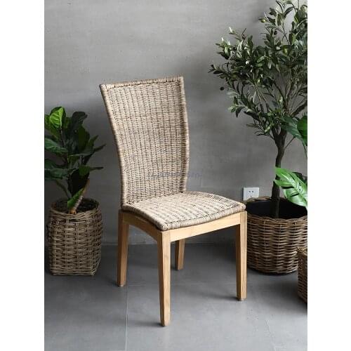 Rattan Woven High Back Dining Chair Idyllic Retro Rattan Weaving Leisure Chair Simple Homestay Outdoor Courtyard Rattan Chair