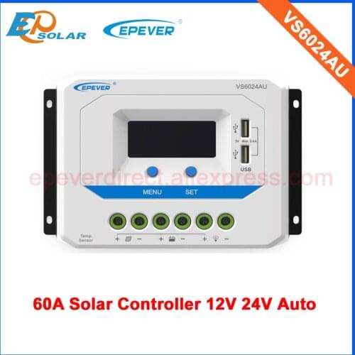 60A PWM Solar panels regulator EPEVER 12V/24V Auto work controller lcd display with USB port solar pv power station VS6024AU