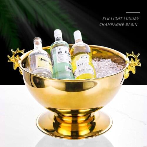 Light luxury creative stainless steel deer head champagne basin large ice bucket European retro wine party ice wine basin