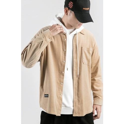 Mens Corduroy Long Sleeve Shirts Japanese Shirt Fashion Casual Spring Autumn Striped Slim Fit Shirt Male Clothes 2021 New Tops