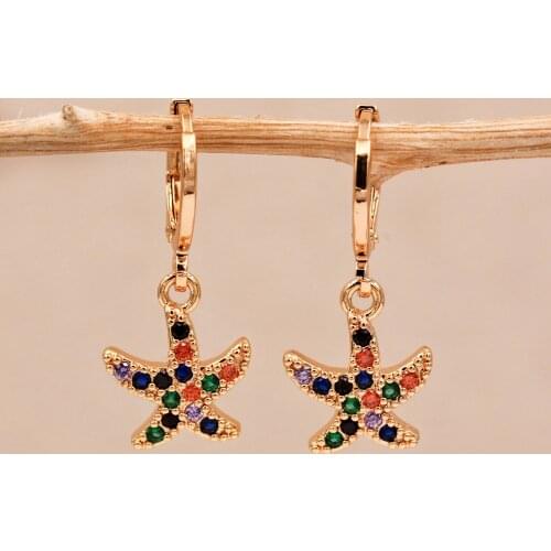Trendy Gold Dangle Star Earrings Multicolor Cubic Zirconia Stone For Women Girls Fashion Jewelry Accessories Wedding Gift