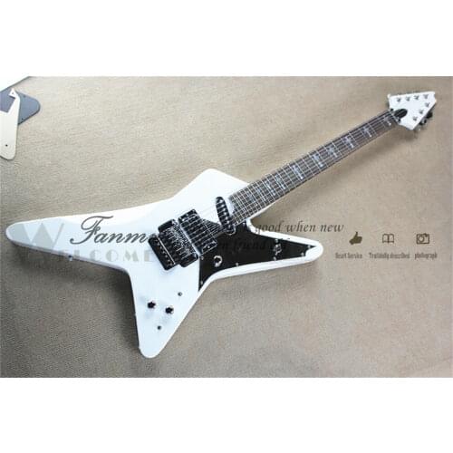Custom 7 string white guitar,irregular guitar,tremolo bridge,H H pickups,27 frets,mirror pickguard