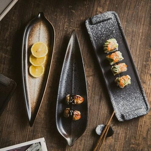 Japanese style leaf sushi plate ceramic creative rectangular dish snacks snack plate personality retro tableware set plate