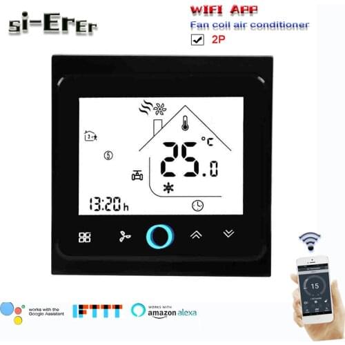 TUYA 2P fan coil wifi thermostatan,Works with Alexa Google home,24VAC 95-240VAC
