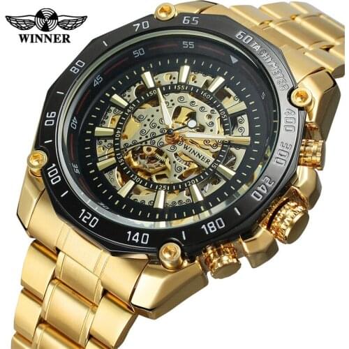 WINNER Automatic Mechanical Men Wristwatch Military Sport Male Clock Top Brand Luxury Steel Skeleton Waterproof Man Watch 017