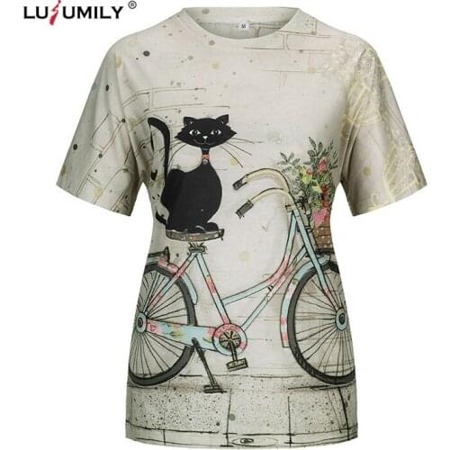 Lusumily Women Tees Plus Size 3xl Short Sleeve 3d Animal Printed O-neck Tee T-shirt Cute Cat Top Women Harajuku T Shirt Femme