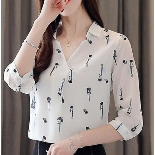 Blouse Women 2021 Blusas White Women Tops V-neck Print Chiffon Blouse Shirt Summer Blouse Women Womens Tops And Blouses D82
