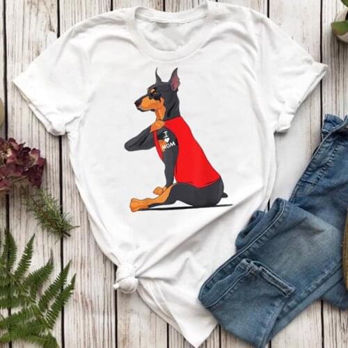 Women T-shirts Kawaii Cartoon Happy Funny Printing Animal Dog Pet Mom Top Lady Tshirt Female Ladies Print Graphic Tee T-Shirt