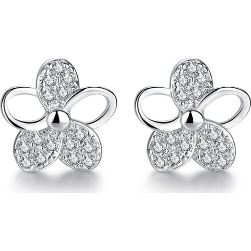 S925 Silver Earring Wintersweet Plum Blossom Stud Earring For Women Wedding Gift Lady Girl Fashion Zircon Jewelry