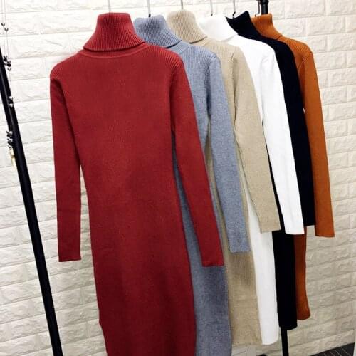 Thick Turtleneck Tight Knit Sweater Women 2020 Autumn Winter Long Sleeve Office Lady Streetwear Sheath Pullover Sweater Dress