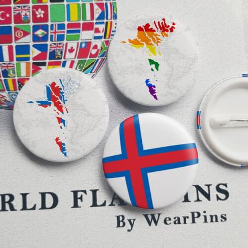 Faroe Islands Flag Map Tin Button Pins LGBT Gay Rainbow Pride Tin Button Badges