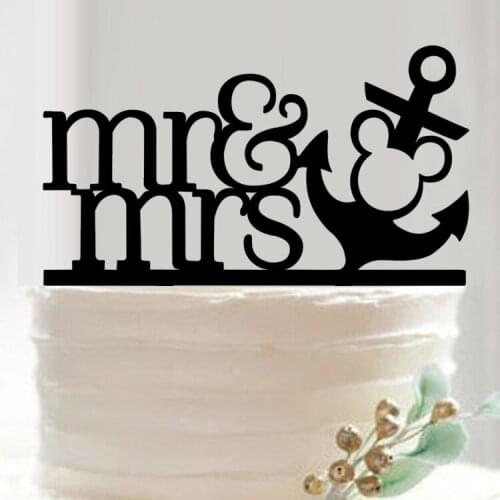 100pcs/lot Creative MR&MRS with ship anchor design wedding cake inserted card Wedding Cake Topper Party Cake Decorations