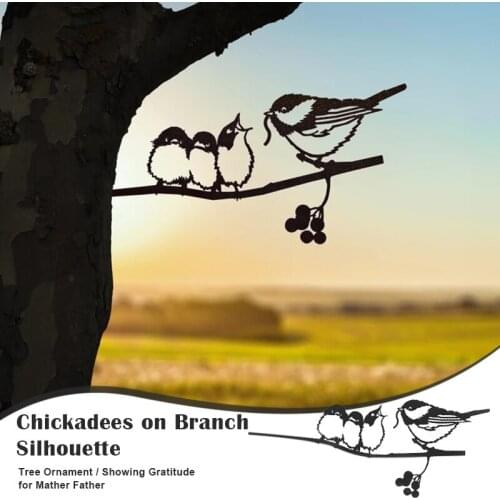 New 17 cm Chickadees on Branch Silhouette for Mothers Day Fathers Day Tree Ornament Showing Gratitude for Mother Father