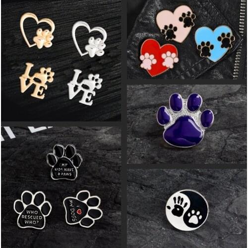 Paw Print Pins Cat Dog Footprints Love Heart Cute Badges Brooches Bag Clothes Accessories Enamel pins for Friends Gifts Jewelry