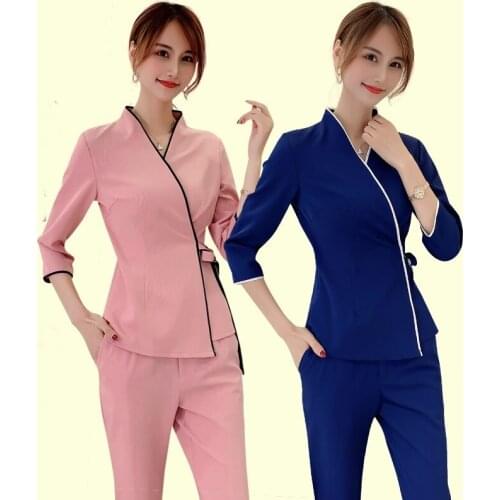 Spa Uniform For Beauty Salon For The Cosmetologist Thai Massage Smocks For Work Beauty Uniforms Foot Bath Technician Set AS267