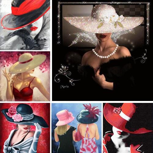 ZOOYA Diamond Embroidery Portrait Diamond Painting Woman Hat Painting Diamond Painting Cross Stitch Rhinestone Mosaic BJ1553