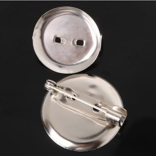 Free Shipping 50PCS Imitation Rhodium Plated Iron Disc Shaped Brooch Base with Safety Pins DIY Jewelry Findings Accessories