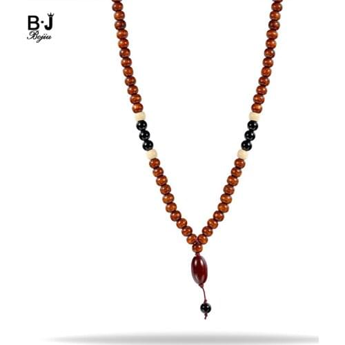 BOJIU Brand Beaded Necklaces Wood Bead Women Jewelry Natural Stone Pendant Nacklace NKS173