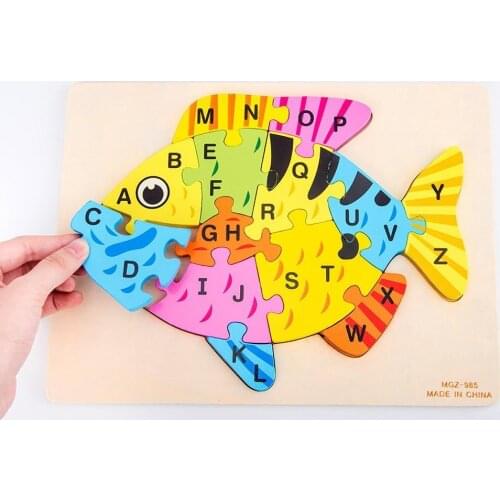 Kids A-Z 26 Letters Animal Train Wooden Building Jigsaw Puzzle Educational Montessori Board Games Antistress Toys for Children