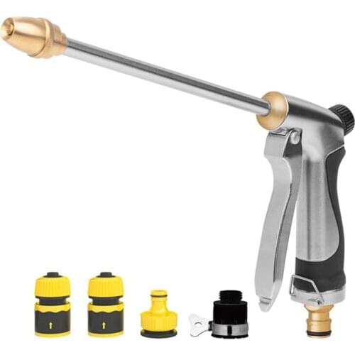 Long Tube Metal Adjustable Spray Gun Multifunctional Shower High Pressure Cleaning Car Water Gun Nozzle Garden Portable Weap
