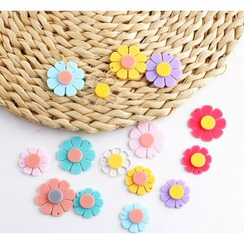 Doreen Box Multicolor Sweet Acrylic Flower Pendants For DIY Fashion Jewelry Earrings Key Chains Making Charms Accessories,5PCs