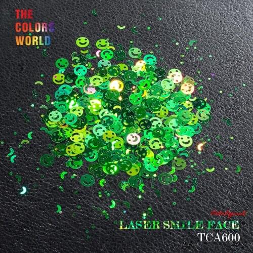 Holographic Laser Green Color Smile Face Glitter for nail glitter nail art decorations makeup facepainting nail polish 6MM Size