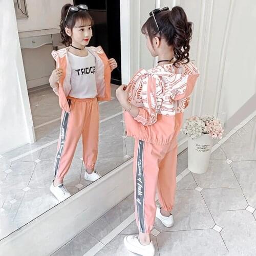 Girls Boutique Outfits New Sale 2021 Spring Autumn Geometric Patterns Zipper Jackets Coat+ Pants Active Baby Girl Suit 2 Colors